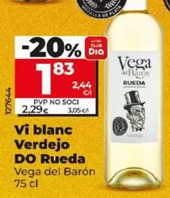 Oferta de Vega Del Barón - Vino Blanco Verdejo D.O. Rueda por 1,83€ en Dia