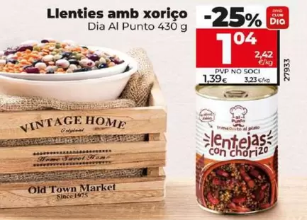 Oferta de Dia Al Punto - Lentejas Con Chorizo por 1,04€ en Dia