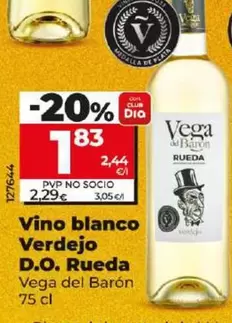 Oferta de Vega Del Barón - Vino Blanco Verdejo D.O. Rueda por 1,83€ en Dia