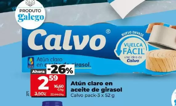 Oferta de Calvo - Atún Claro En Aceite De Girasol por 2,59€ en Dia