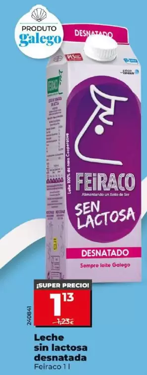 Oferta de Feiraco - Leche Sin Lactosa Desnatada por 1,13€ en Dia