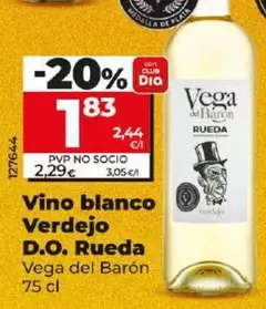 Oferta de Vega Del Barón - Vino Blanco Verdejo D.O. Rueda por 1,83€ en Dia