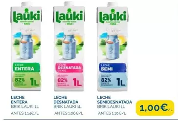 Oferta de Lauki - Leche Desnatada por 1€ en Cash Ecofamilia