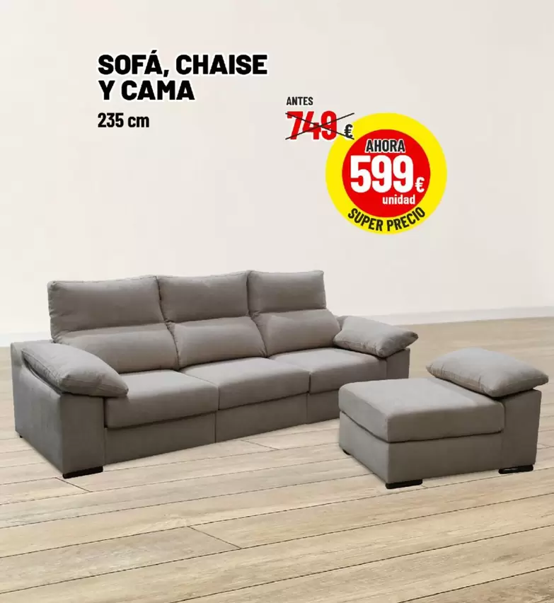 Oferta de Sofá, Chaise Y Cama por 599€ en Outlet Hogar