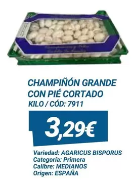 Oferta de Origen - Champiñón Grande Con Pie Cortado por 3,29€ en Dialsur Cash & Carry