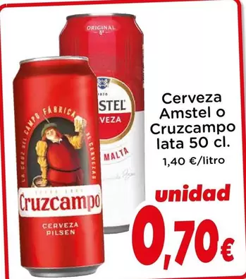 Oferta de Cruzcampo - Cerveza Amstel O por 0,7€ en Proxi