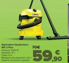 Oferta de Kärcher - Aspiradora Liquido/Seco WD 2 Plus por 59,9€ en Carrefour