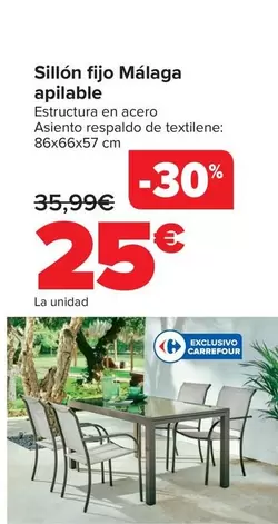 Oferta de Sillon Fijo Malaga Apilable por 25€ en Carrefour