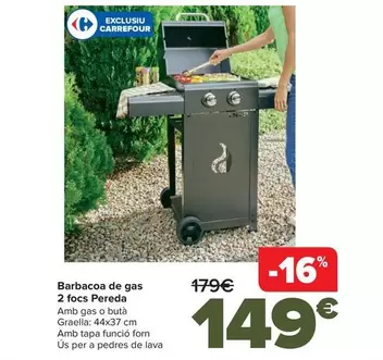 Oferta de Barbacoa Gas 2 Fuegos Pereda por 149€ en Carrefour