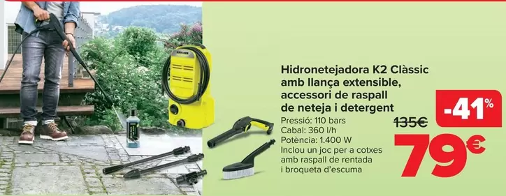 Oferta de Kärcher - Hidrolimpiadora K2 Classic Con Lanza Extensible, Accesorio De Cepillo De Limpieza Y Detergente por 79€ en Carrefour