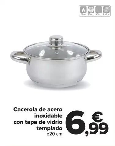 Oferta de Magefesa - Cacerola De Acero Inoxidable Con Tapa De Vidrio Templado por 6,99€ en Carrefour