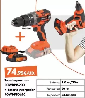 Oferta de Taladro Percutor POWDP15200 + Batería Y Cargador POWDP90620  por 74,95€ en BricoCentro