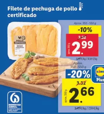 Oferta de Filete De Pechuga De Pollo Certificado por 2,99€ en Lidl