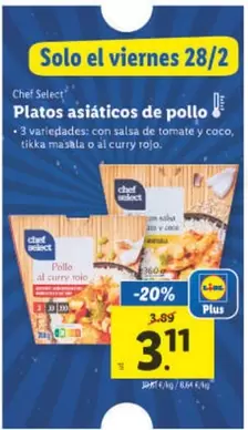 Oferta de Chef Select - Platos Asiáticos De Pollo por 3,11€ en Lidl