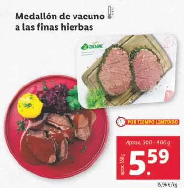 Oferta de Medallon De Vacuno A Las Finas Hierbas por 5,59€ en Lidl