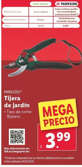 Oferta de Parkside - Tijera De Jardin por 3,99€ en Lidl