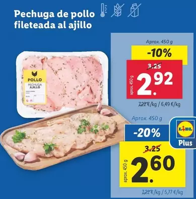 Oferta de Pechuga De Pollo Fileteada Al Ajillo por 2,92€ en Lidl