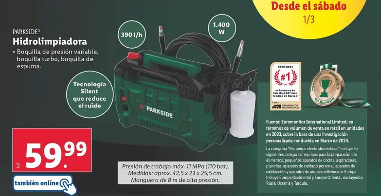 Oferta de Parkside - Hidrolimpiadora por 59,99€ en Lidl