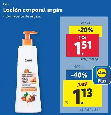 Oferta de Cien - Loción Corporal Argán por 1,51€ en Lidl