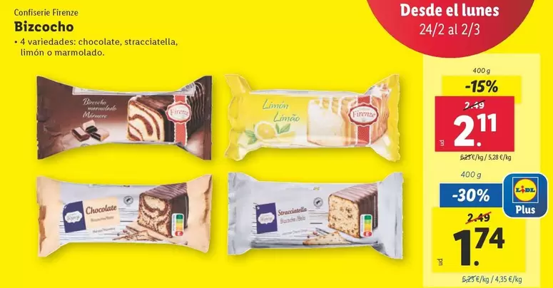 Oferta de Confiserie Firenze - Bizcocho por 2,11€ en Lidl