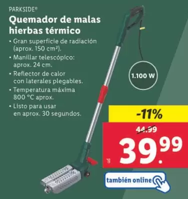 Oferta de Parkside - Quemador De Malas Hierbas Térmico por 39,99€ en Lidl