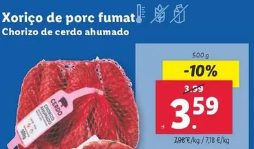 Oferta de Xorico De Porc Fumat/ Chorizo De Cerdo Ahumado por 3,59€ en Lidl