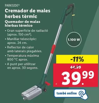 Oferta de Parkside - Quemador De Malas Hierbas Térmico por 39,99€ en Lidl