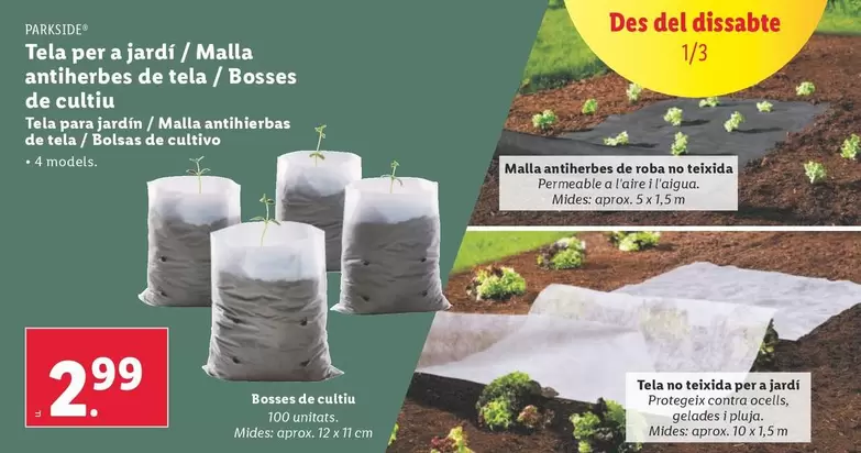 Oferta de Parkside - Tela Para Jardín / Malla Antihierbas De Tela / Bolsas De Cultivo por 2,99€ en Lidl