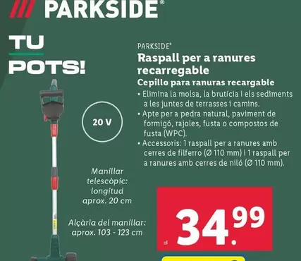 Oferta de Parkside - Cepillo Para Ranuras Recargable por 34,99€ en Lidl