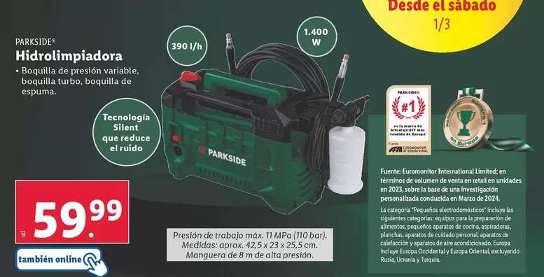 Oferta de Parkside - Hidrolimpiadora por 59,99€ en Lidl