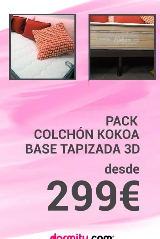 Oferta de Pack Colchon Kokoa Base Tapizada 3D por 299€ en Dormity