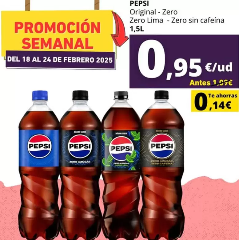 Oferta de Pepsi - Original/ Zero/ Zero Lima/ Zero Sin Cafeina por 0,95€ en Tu Trébol Hipermercados