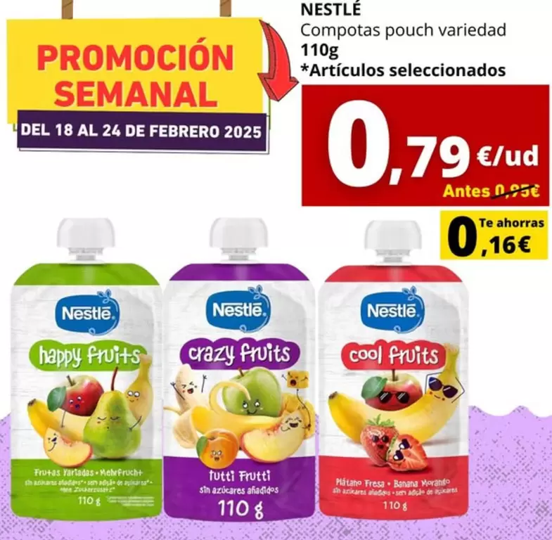 Oferta de Nestlé - Compotas Pouch Variedad por 0,79€ en Tu Trébol Hipermercados