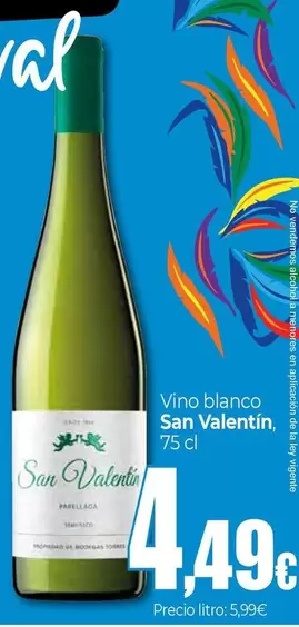 Oferta de San Valentin - Vino Blanco por 4,49€ en UDACO