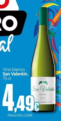 Oferta de San Valentin - Vino Blanco por 4,49€ en Unide Market