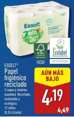 Oferta de Esselt - Papel Higienico Reciclado por 4,19€ en ALDI