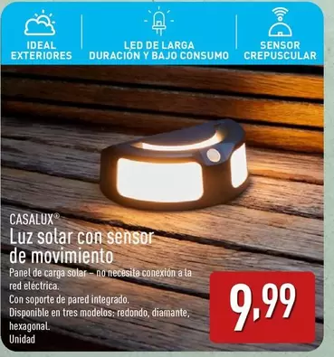 Oferta de Casalux - Luz Solar Con Sensor De Movimiento por 9,99€ en ALDI