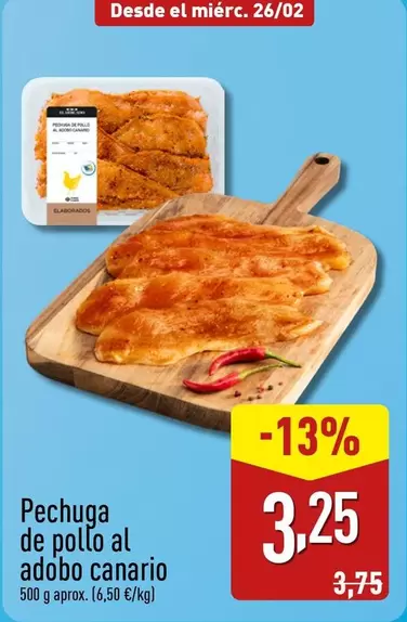 Oferta de Pechuga De Pollo Al Adobo Canario por 3,25€ en ALDI