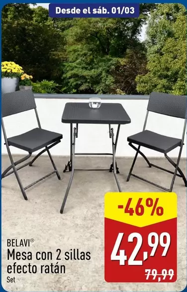 Oferta de Belavi - Mesa Con 2 Sillas Efecto Ratan por 42,99€ en ALDI