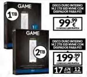 Oferta de Game - Disco Duro Interno M2 2TB SSD NVIMG CON DISIPADOR PSP por 99,99€ en Game