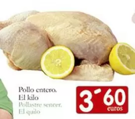 Oferta de Pollo Entero por 3,6€ en Supermercados Bip Bip