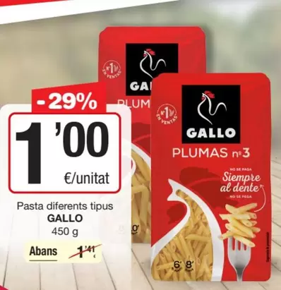 Oferta de Gallo - Pasta Diferents Tipus por 1€ en SPAR Fragadis