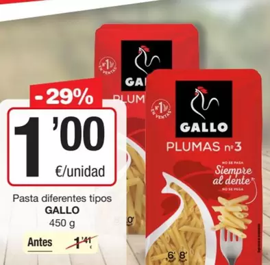 Oferta de Gallo - Pasta Diferentes Tipos por 1€ en SPAR Fragadis