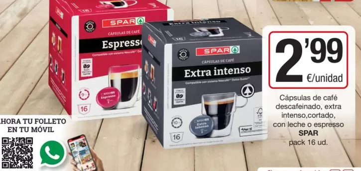 Oferta de Spar - Cápsulas De Café Descafeinado/ Extra Intenso/ Cortado/ Con Leche O Espresso por 2,99€ en SPAR Fragadis