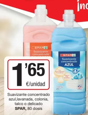 Oferta de Spar - Suavizante Concentrado Azul/ Lavanda/ Colonia/ Talco O Delicado por 1,65€ en SPAR Fragadis