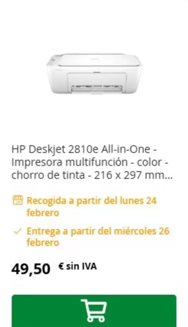 Oferta de HP - Deskjet 2810e All-in-one- Impresora Multifuncion por 49,5€ en Bureau Vallée