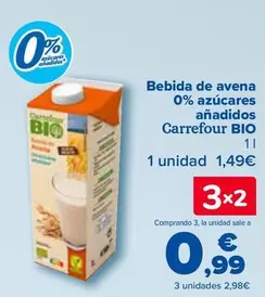 Oferta de Carrefour Bio - Bebida De Avena  0% Azucares Anadidos   en Carrefour