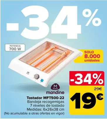 Oferta de Mandine - Tostador MFT500-22 por 19€ en Carrefour