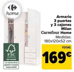 Oferta de Carrefour - Armario  3 Puertas  Y 3 Cajones  Milan  Home por 169€ en Carrefour