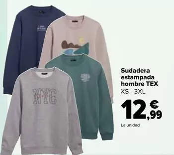 Oferta de Tex - Sudadera Estampada Hombre  por 12,99€ en Carrefour